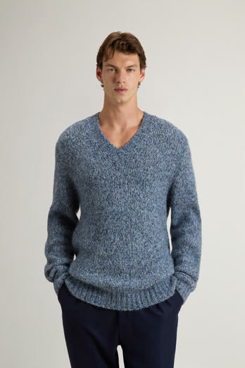 V-Neck Sweater in Alpaca and Wool Blend Blue photo 1 | Woolrich