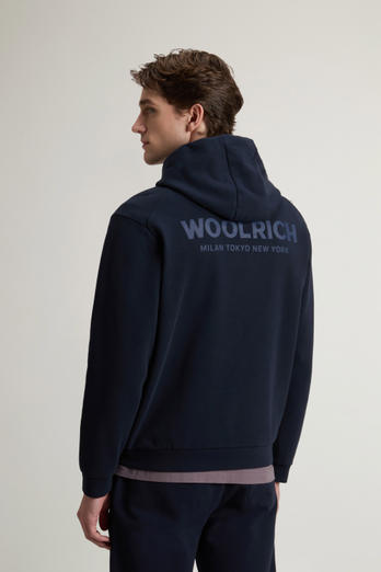 Hoodie in Pure Cotton with Macro Logo on the Back Blue photo 1 | Woolrich