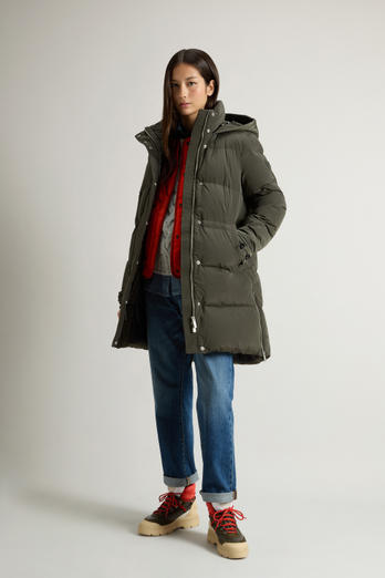 Hooded Alsea Down Jacket in Stretch Nylon Green photo 1 | Woolrich